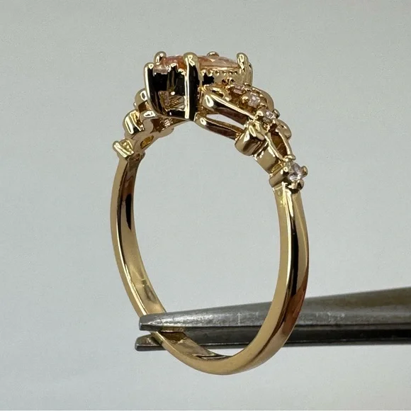 Art Deco Style Champagne Topaz CZ Ring Gold Vintage Inspired Filigree Cocktail - Picture 6 of 8